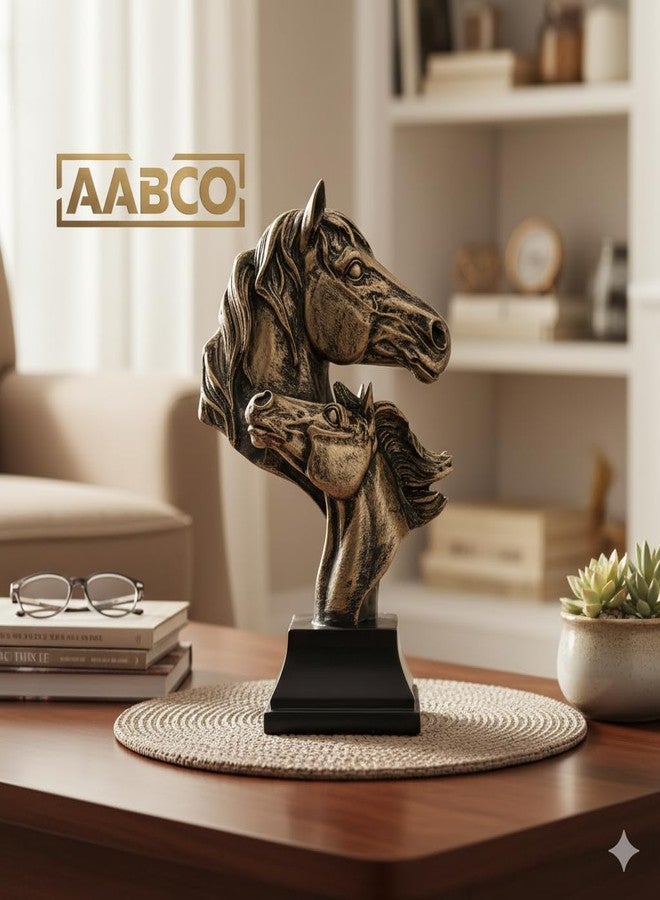 AABCO Poly Resin 2 Horse Heads 10 Inch Black Antique Gold, for Home & Office Decor, Gifting (9 x 9 x 26 cm) - Image 5